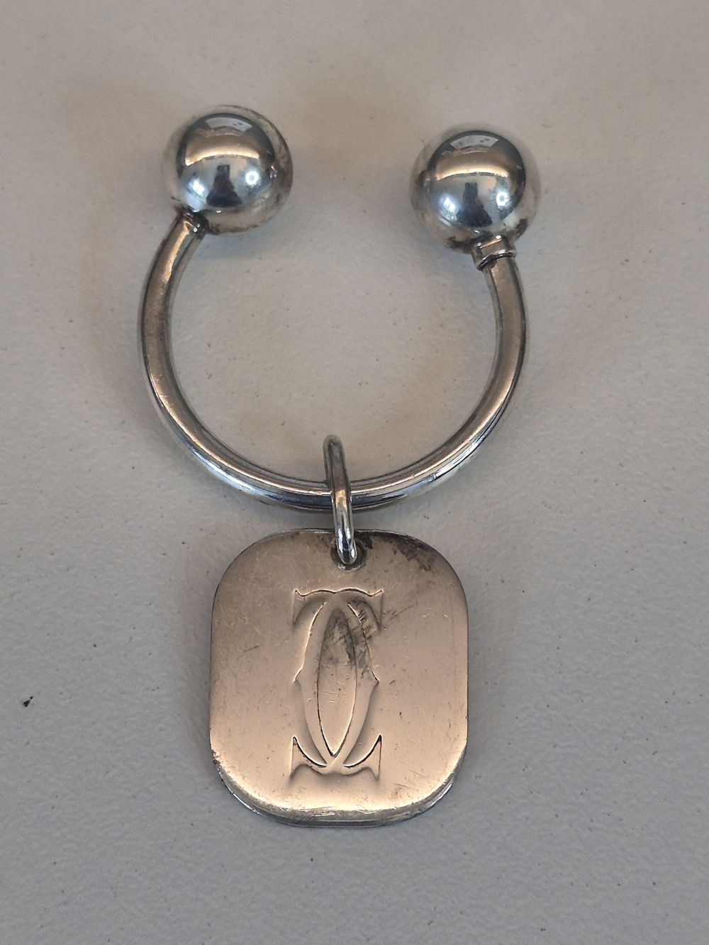 Silver Vintage Cartier Inteelocked Double C Logo Horseshoe Keyring